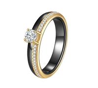 OAKKY Classique Original 4MM Rangée Unique Micro-pavé Strass 4 Griffes de Dragon Solitaire Cristal Anneau Unisexe Céramique Alliance de Mariage Noir Or Taille 52