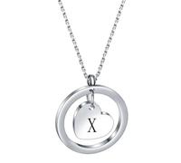 OAKKY Collier 26 Lettres Encer Amour Acier Inoxydable Cercle Ouvert Minimaliste avec Cœur Grav pour Elle Argent X