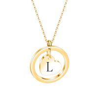 OAKKY Collier 26 Lettres Encer Amour Acier Inoxydable Cercle Ouvert Minimaliste avec Cœur Grav pour Elle Or L