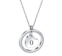 OAKKY Collier 26 Lettres Encer Amour Acier Inoxydable Cercle Ouvert Minimaliste avec Cœur Grav pour Elle Argent O