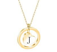 OAKKY Collier 26 Lettres Encer Amour Acier Inoxydable Cercle Ouvert Minimaliste avec Cœur Grav pour Elle Or J
