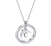 OAKKY Collier 26 Lettres Encer Amour Acier Inoxydable Cercle Ouvert Minimaliste avec Cœur Grav pour Elle Argent C