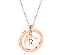 OAKKY Collier 26 Lettres Encer Amour Acier Inoxydable Cercle Ouvert Minimaliste avec Cœur Grav pour Elle Or Rose R