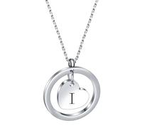 OAKKY Collier 26 Lettres Encer Amour Acier Inoxydable Cercle Ouvert Minimaliste avec Cœur Grav pour Elle Argent I