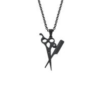 OAKKY Collier Barbier Unisexe Acier Titane Street Artisan Hip Hop Coiffure Ciseaux & Peigne Pendentif Noir Avec Chaine