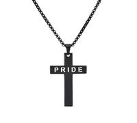 OAKKY Collier Croix Fierté Cadeau pour LGBTQ+ Crucifix Arc-en-ciel Gravée Bijou Acier Inoxydable pour Partenaire Cadeau Coming Out ou Baptême Pendentif Foi & Amour