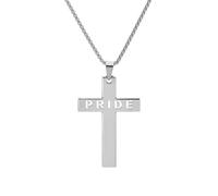 OAKKY Collier Croix Fierté Cadeau pour LGBTQ+ Crucifix Arc-en-ciel Gravée Bijou Acier Inoxydable pour Partenaire Cadeau Coming Out ou Baptême Pendentif Foi & Amour