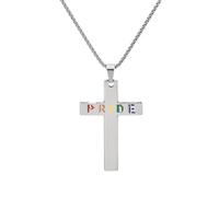 OAKKY Collier Croix Fierté Cadeau pour LGBTQ+ Crucifix Arc-en-ciel Gravée Bijou Acier Inoxydable pour Partenaire Cadeau Coming Out ou Baptême Pendentif Foi & Amour