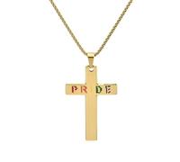 OAKKY Collier Croix Fierté Cadeau pour LGBTQ+ Crucifix Arc-en-ciel Gravée Bijou Acier Inoxydable pour Partenaire Cadeau Coming Out ou Baptême Pendentif Foi & Amour