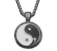 OAKKY Collier Équilibre Yin Yang Bagua pour Hommes Chaîne Acier Inoxydable avec Pendentif I Ching Taiji Complexe