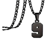 OAKKY Collier Homme Acier Inoxydable Sport Chiffres 0-99 Talisman Basketball Football Baseball Inspiration Noir Numéro 9