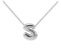 OAKKY Collier Lettre Bouboule de A à Z pour Femmes Épais Argent Pendentif Initial Ballon Colliers Mignon Trendy Bijou Alphabet Charm Lettres S