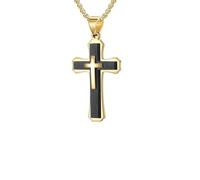 OAKKY Collier Men's Acier Inoxydable Trois Couches Croix Talisman Tendance Personnalité Assortiment Rétro Dominant Or Noir avec Chaîne