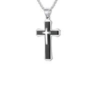 OAKKY Collier Men's Acier Inoxydable Trois Couches Croix Talisman Tendance Personnalité Assortiment Rétro Dominant Argent Noir sans Chaîne
