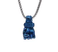 OAKKY Dominateur Punk Cool Poing Serré Squelette Main Boxe Puissance Fitness Amulette Pendentif Collier Homme Acier Inoxydable Bleu avec Chaîne