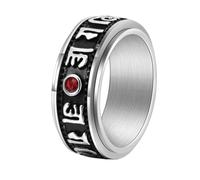 OAKKY Exquis Minimaliste 6 Mots Mantra avec Pierre Précieuse Bague Rotative Unisexe en Acier Inoxydable Argent Taille 60
