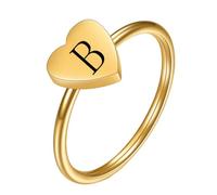 OAKKY Femme Acier Inoxydable Simple 7mm Pêche Cœur Alphabet de A à Z Initiales Anneaux Mariage Fiançailles Statement Bijouterie Or B Taille 52