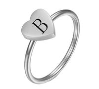 OAKKY Femme Acier Inoxydable Simple 7mm Pêche Cœur Alphabet de A à Z Initiales Anneaux Mariage Fiançailles Statement Bijouterie Argent B Taille 52