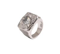 OAKKY Femme Martelé Ridé Texturé Chevalière | Acier Inoxydable, Rectangle Taille Étagée CZ, Vintage Unique Large Statement Band