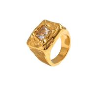 OAKKY Femme Martelé Ridé Texturé Chevalière | Acier Inoxydable, Rectangle Taille Étagée CZ, Vintage Unique Large Statement Band