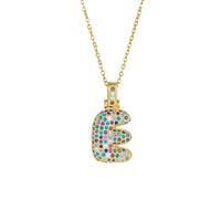 OAKKY Femmes Acier Inoxydable Classique Coloré Zircone A-Z Alphabet Collier Monogramme Pendentif Anniversaire Mariage Bijou Lettre E
