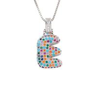 OAKKY Femmes Acier Inoxydable Délicat Coloré Zircone A-Z Alphabet Collier Monogramme Pendentif Anniversaire Mariage Bijou Argent Lettre E