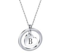 OAKKY Femmes Acier Inoxydable Délicat Ronde Ajouré Amour A-Z Alphabet Collier Simple Classique Pendentif Anniversaire Bijou Lettre B