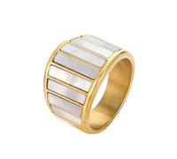 OAKKY Femmes Acier Inoxydable Personnalisé Mer Blanche Coquille Piano Touches Rayé Bague de Mariage Titane Promis Doigt Argent Taille 60