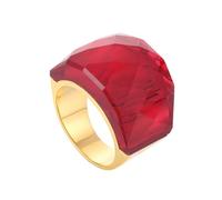 OAKKY Femmes Acier Inoxydable Verre Cristal Pierre Précieuse Zircon Cubique Chunky Cocktail Bague Éclat Mariage Doigt Bijoux Pierre rouge d'or Taille 54