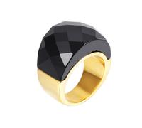 OAKKY Femmes Acier Inoxydable Verre Cristal Pierre Précieuse Zircon Cubique Chunky Cocktail Bague Éclat Mariage Doigt Bijoux Pierre noire en or Taille 62