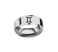 OAKKY Hip Hop 12 Constellation Zodiaque Biker Bague Unisexe Acier Inoxydable Astrologie Bijoux Cadeau Biseauté Bords Gémeaux Argent Taille 70