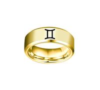 OAKKY Hip Hop 12 Constellation Zodiaque Biker Bague Unisexe Acier Inoxydable Astrologie Bijoux Cadeau Biseauté Bords Gémeaux Or Taille 62