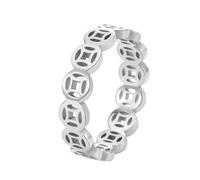 OAKKY Hip Hop Découper Feng Shui Cuivre Pièces Biker Bague Homme Acier Inoxydable Chanceux Richesse Trésor Argent Alliance Bandeau Argent Taille 57