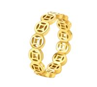 OAKKY Hip Hop Découper Feng Shui Cuivre Pièces Biker Bague Homme Acier Inoxydable Chanceux Richesse Trésor Argent Alliance Bandeau Or Taille 60