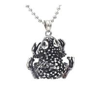 OAKKY Hip Hop Rock Mignon Drôle Animal Tribu Grenouille Totem Squelette Pendentif Crapaud Amulette Collier Homme Acier Inoxydable Argent avec Chaîne
