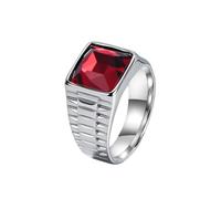 OAKKY Homme Carré Noir Rouge Gemme Cushion Taille Bague Cachet | Bande Large Robuste Lourde, Style Mécanique Industriel Vintage Bijou Promesse Mariage