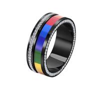 OAKKY Homme Femme Acier Inoxydable Arc-en-Ciel Pride Bague Périmètre Sticky Diamond Promesse Déclaration Cadeau Noir Taille 60