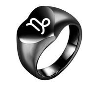 OAKKY Homme Femme Acier Inoxydable Pêche Cœur Lisse Zodiaque Animal Bague Mariage Fiançailles Statement Bijouterie Noir Capricorne Taille 54