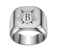 OAKKY Homme Femme Acier Inoxydable Personnalisé Double Épée Bouclier Alphabet de A à Z Initiales Anneaux Bijoux Argent B Taille 52