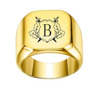 OAKKY Homme Femme Acier Inoxydable Personnalisé Double Épée Bouclier Alphabet de A à Z Initiales Anneaux Bijoux Or B Taille 60