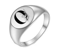 OAKKY Homme Femme Acier Inoxydable Simple Rose 22mm Ronde Alphabet de A à Z Initiales Anneaux Mariage Fiançailles Statement Bijouterie Argent O Taille 54