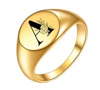 OAKKY Homme Femme Acier Inoxydable Simple Rose 22mm Ronde Alphabet de A à Z Initiales Anneaux Mariage Fiançailles Statement Bijouterie Or A Taille 57