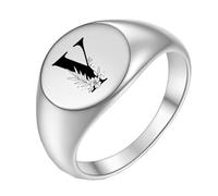 OAKKY Homme Femme Acier Inoxydable Simple Rose 22mm Ronde Alphabet de A à Z Initiales Anneaux Mariage Fiançailles Statement Bijouterie Argent Y Taille 68