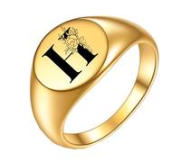 OAKKY Homme Femme Acier Inoxydable Simple Rose 22mm Ronde Alphabet de A à Z Initiales Anneaux Mariage Fiançailles Statement Bijouterie Or H Taille 47
