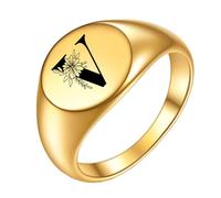OAKKY Homme Femme Acier Inoxydable Simple Rose 22mm Ronde Alphabet de A à Z Initiales Anneaux Mariage Fiançailles Statement Bijouterie Or V Taille 65
