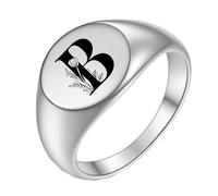 OAKKY Homme Femme Acier Inoxydable Simple Rose 22mm Ronde Alphabet de A à Z Initiales Anneaux Mariage Fiançailles Statement Bijouterie Argent B Taille 65
