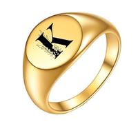 OAKKY Homme Femme Acier Inoxydable Simple Rose 22mm Ronde Alphabet de A à Z Initiales Anneaux Mariage Fiançailles Statement Bijouterie Or K Taille 62