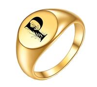 OAKKY Homme Femme Acier Inoxydable Simple Rose 22mm Ronde Alphabet de A à Z Initiales Anneaux Mariage Fiançailles Statement Bijouterie Or P Taille 60