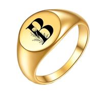 OAKKY Homme Femme Acier Inoxydable Simple Rose 22mm Ronde Alphabet de A à Z Initiales Anneaux Mariage Fiançailles Statement Bijouterie Or B Taille 50