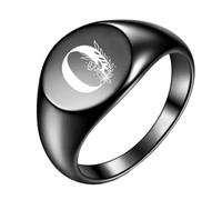 OAKKY Homme Femme Acier Inoxydable Simple Rose 22mm Ronde Alphabet de A à Z Initiales Anneaux Mariage Fiançailles Statement Bijouterie Noir O Taille 65